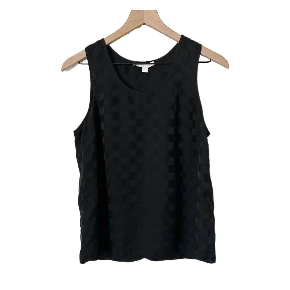 Lunya Washable Silk Checkered Pajama Top Black Jacquard Tulip Back Size Small